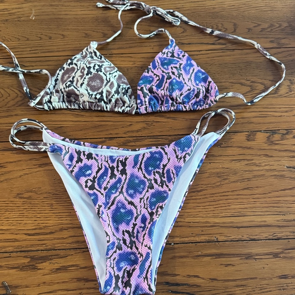 Amazon Women's Pink and Blue Animal Print String Bikini